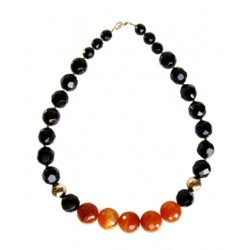 Necklace with black onyx and agate orange